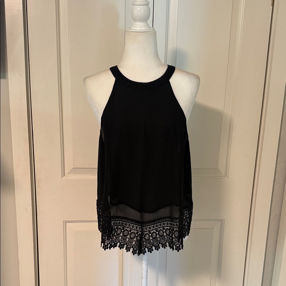 Glamorous Black Tank Top with Lace Detail